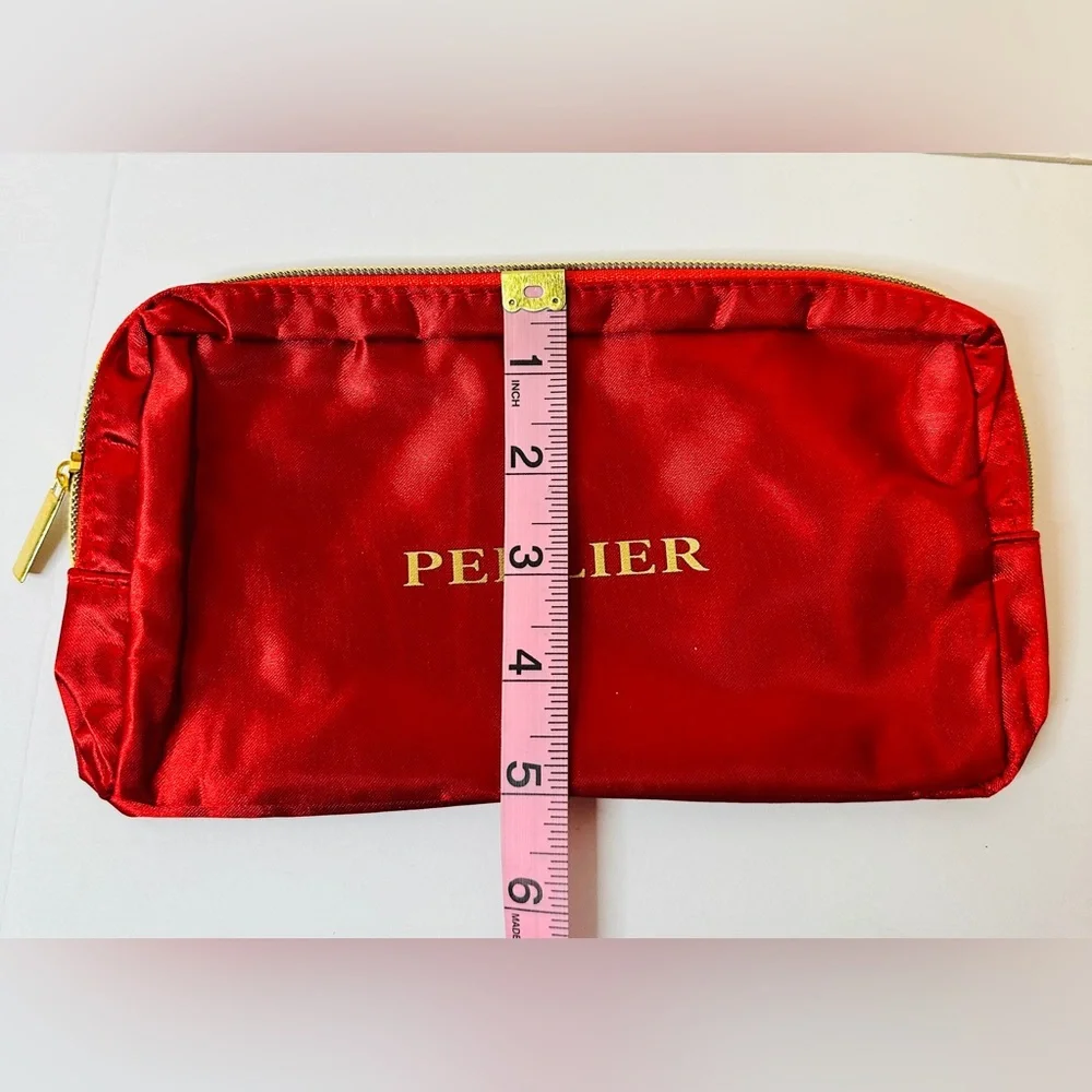 PERLIER Red Satin Vinyl Lined Cosmetic Bag Case with Gold Zipper NWOT
